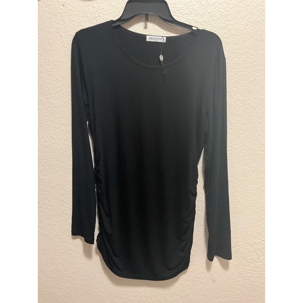 Smallshow Womens Maternity Top Long Sleeve Side Ruched Scoop Neck‎ Black Large